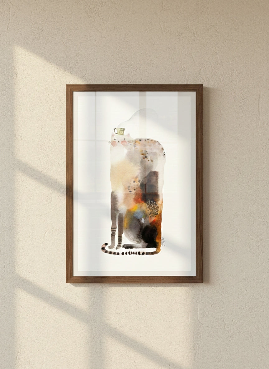 Framed Giclée Art Print "Tea Cat"
