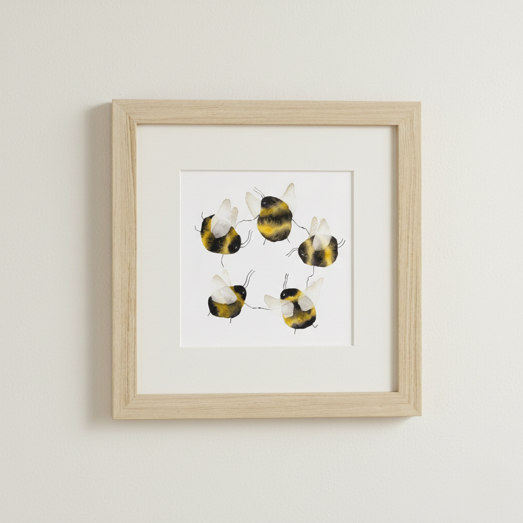 Framed Giclée Art Print "Happy Bumblebee Dance"
