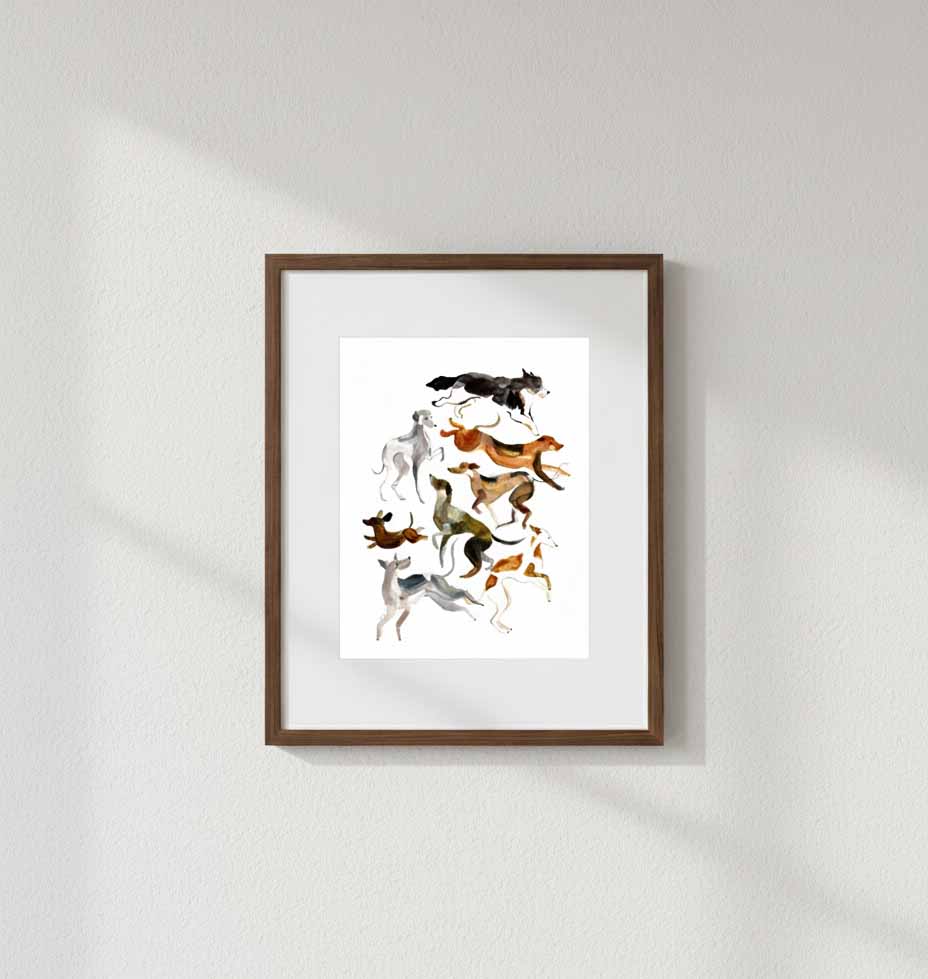 Framed Giclée Art Print "Dogs"