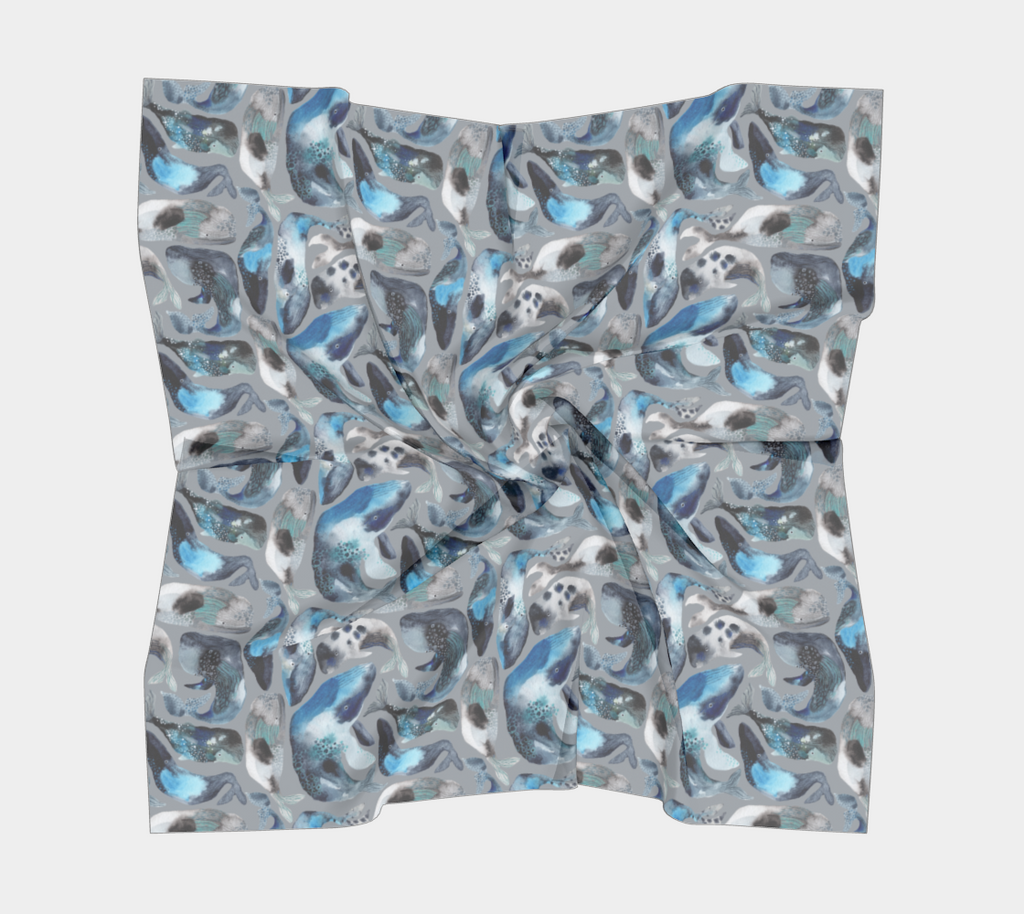 PREORDER Silk charmeuse square scarf Whales