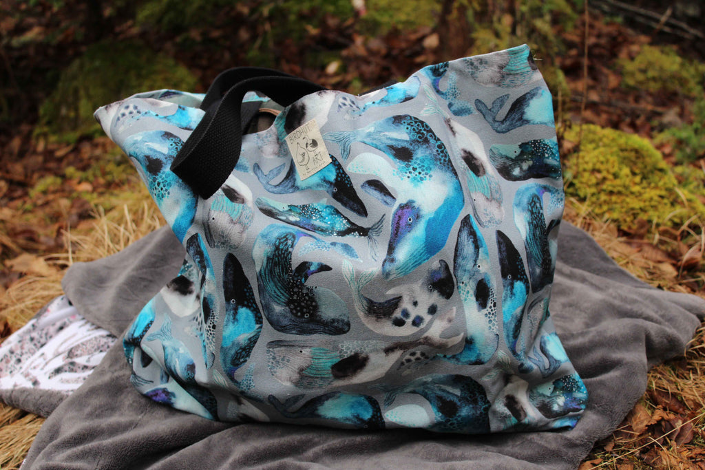 Large Cotton Tote Bag "Whales"